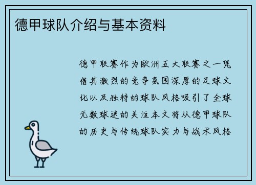德甲球队介绍与基本资料